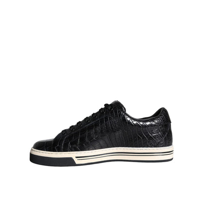Dolce & Gabbana Black Leather Men Low Top Sneakers Shoes