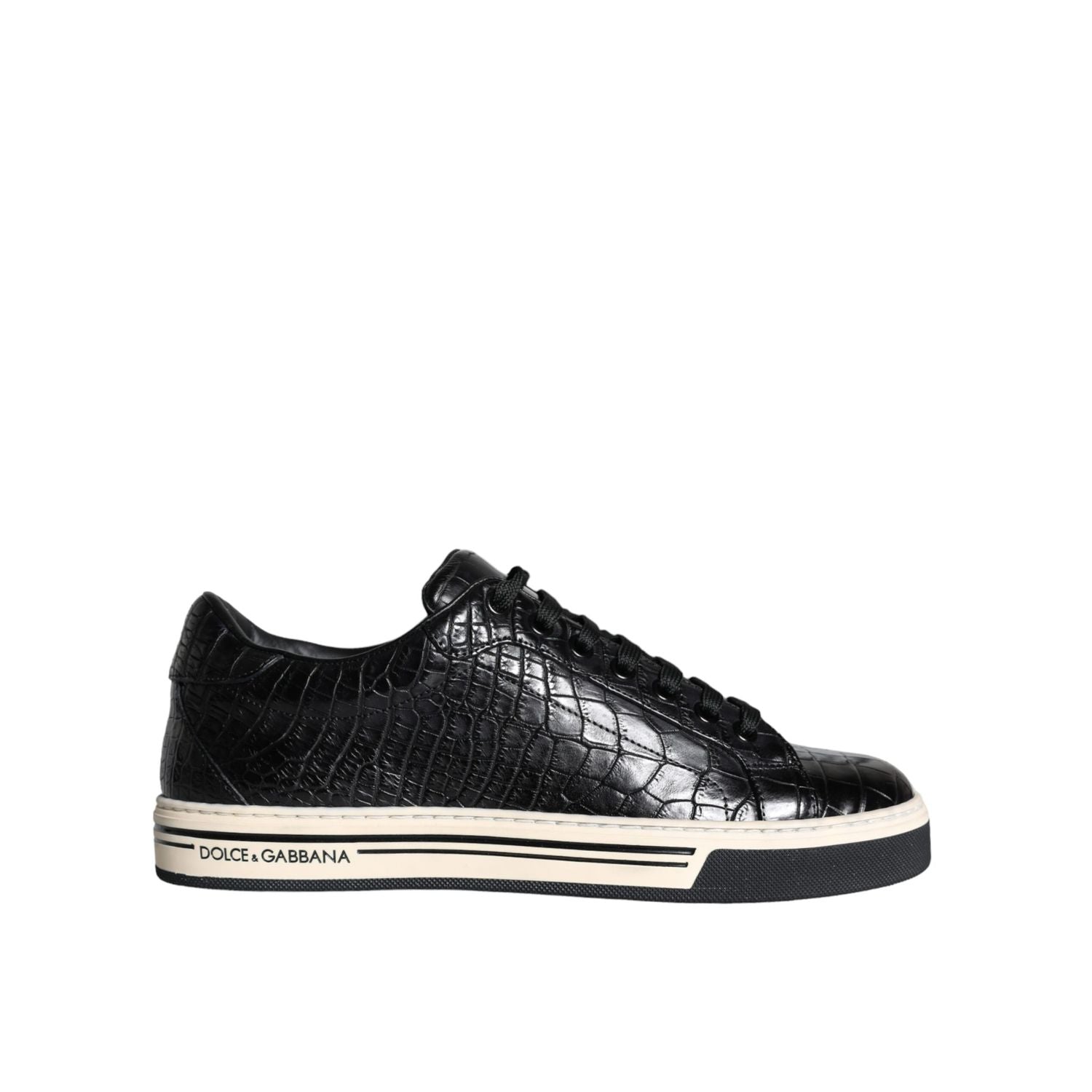 Dolce & Gabbana Black Leather Men Low Top Sneakers Shoes
