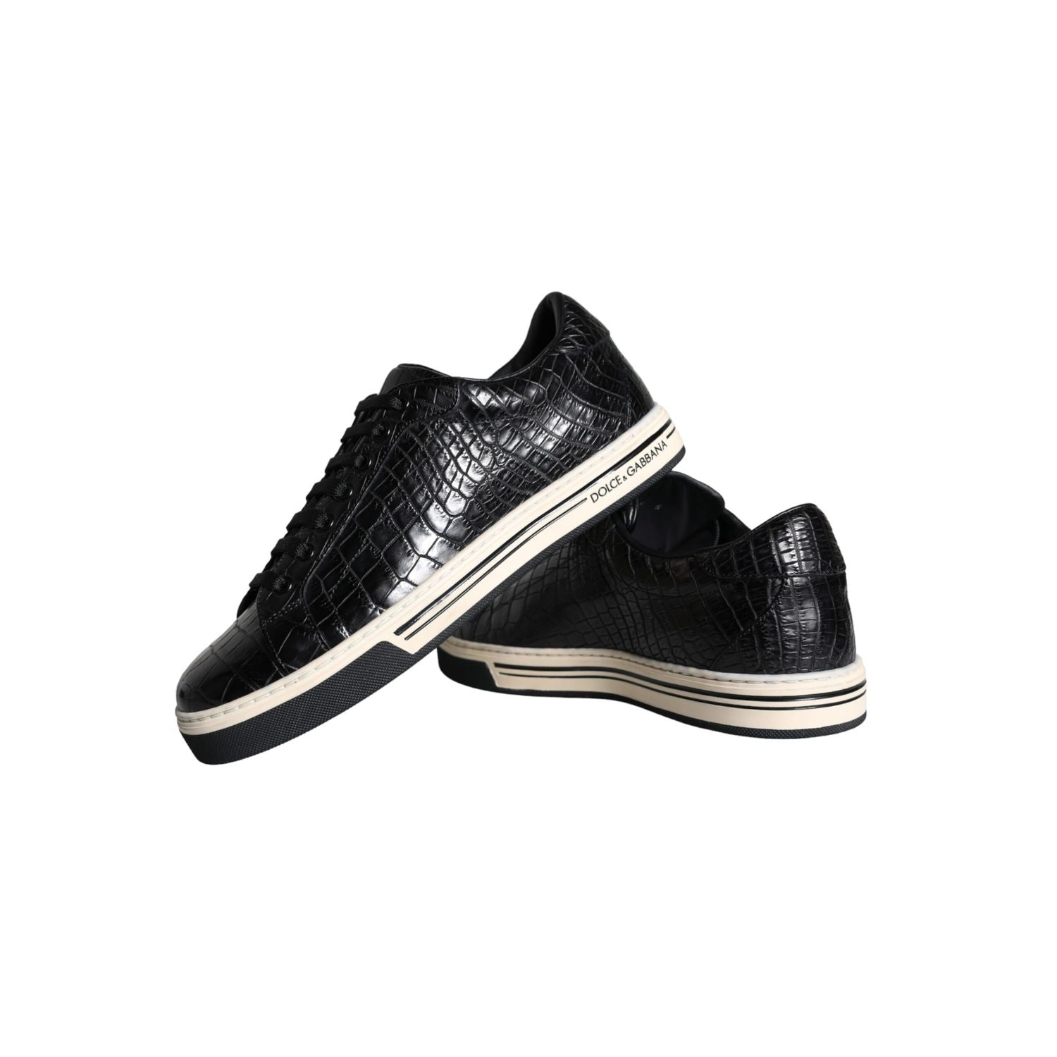 Dolce & Gabbana Black Leather Men Low Top Sneakers Shoes