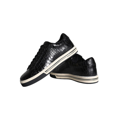 Dolce & Gabbana Black Leather Men Low Top Sneakers Shoes
