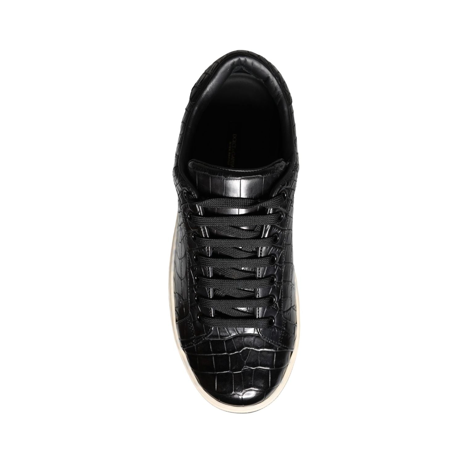 Dolce & Gabbana Black Leather Men Low Top Sneakers Shoes