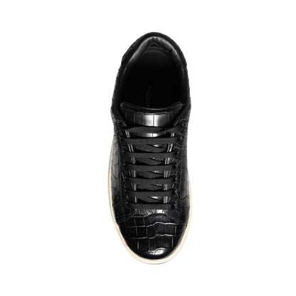 Dolce & Gabbana Black Leather Men Low Top Sneakers Shoes