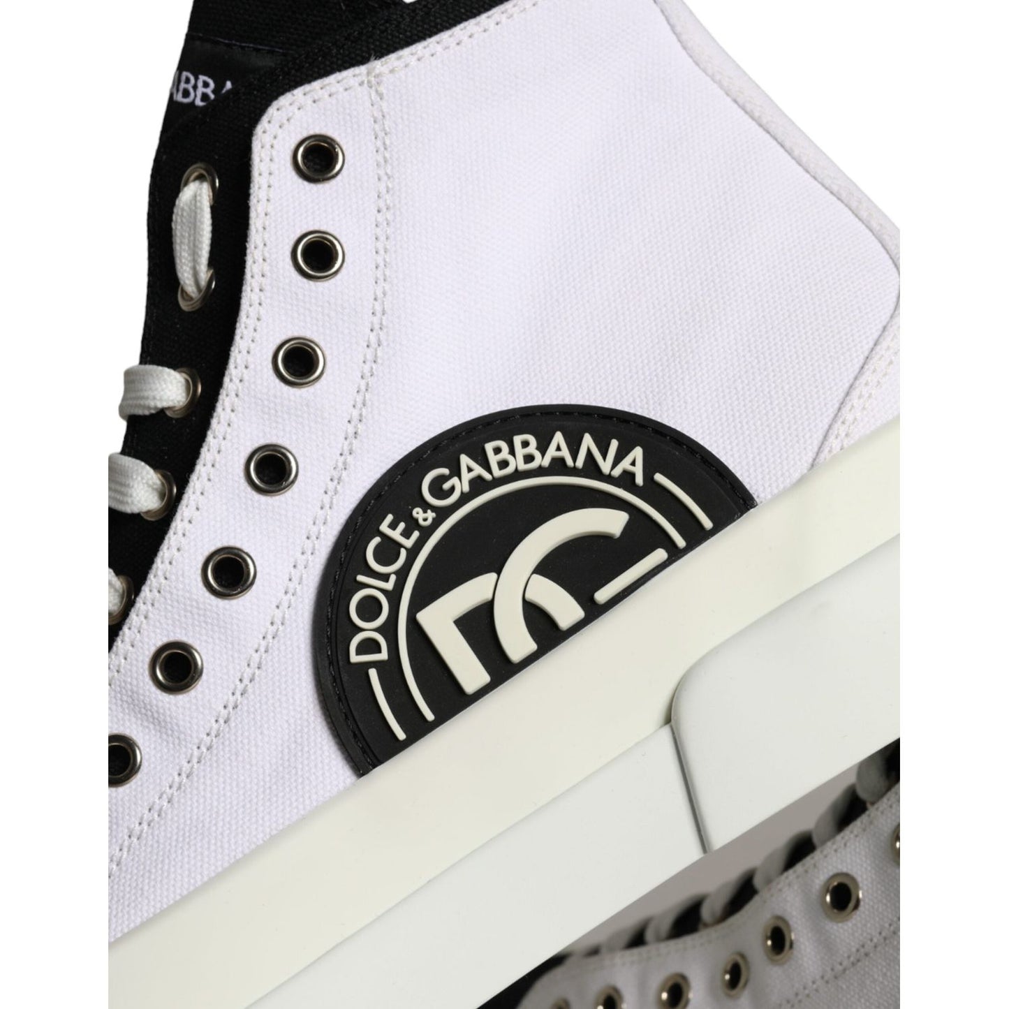 Dolce & Gabbana White Black Cotton Logo High Top Sneaker Shoes Dolce & Gabbana