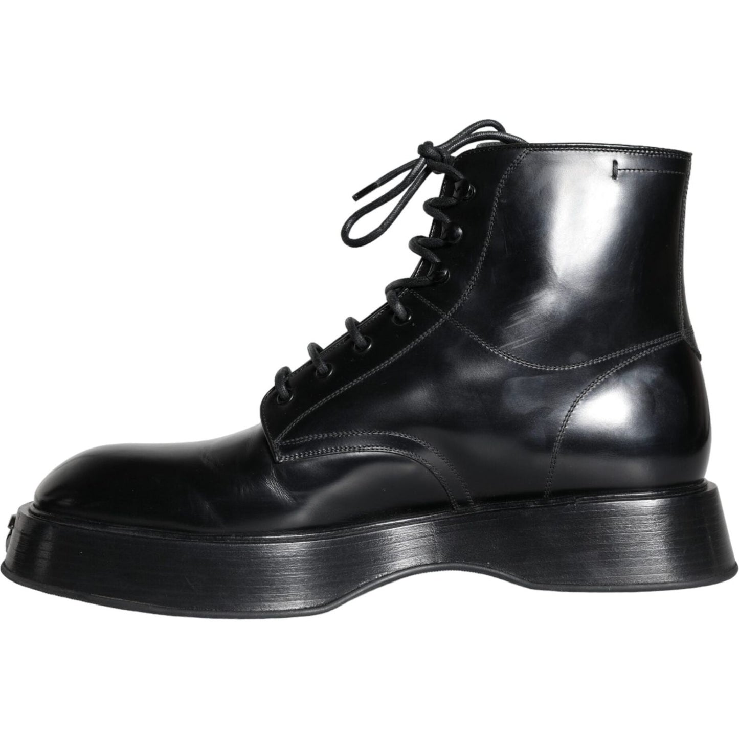 Dolce & Gabbana Black Leather Lace Up Ankle Boots Men Shoes Dolce & Gabbana