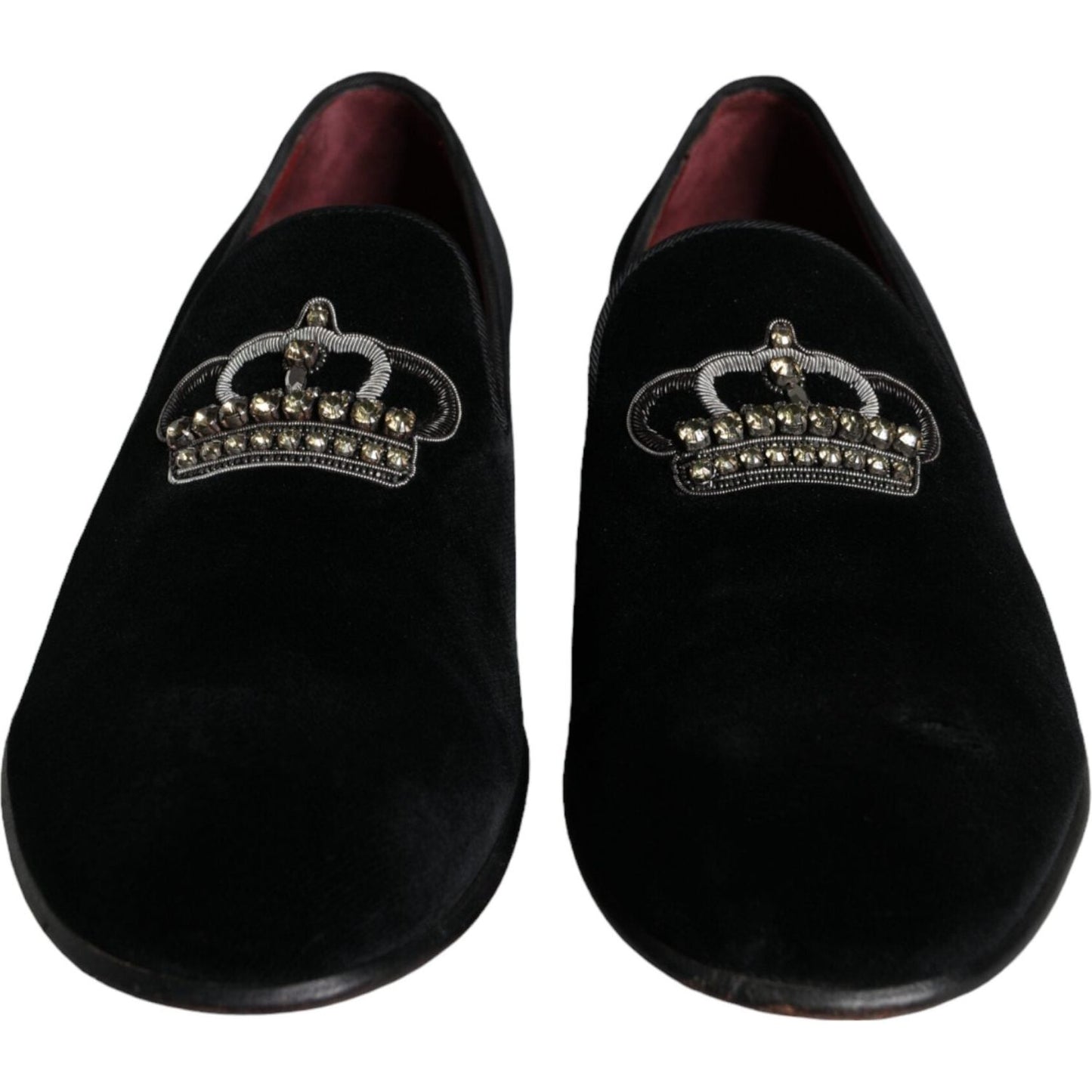 Dolce & Gabbana Black Velvet Crystal Crown Men Loafers Shoes Dolce & Gabbana