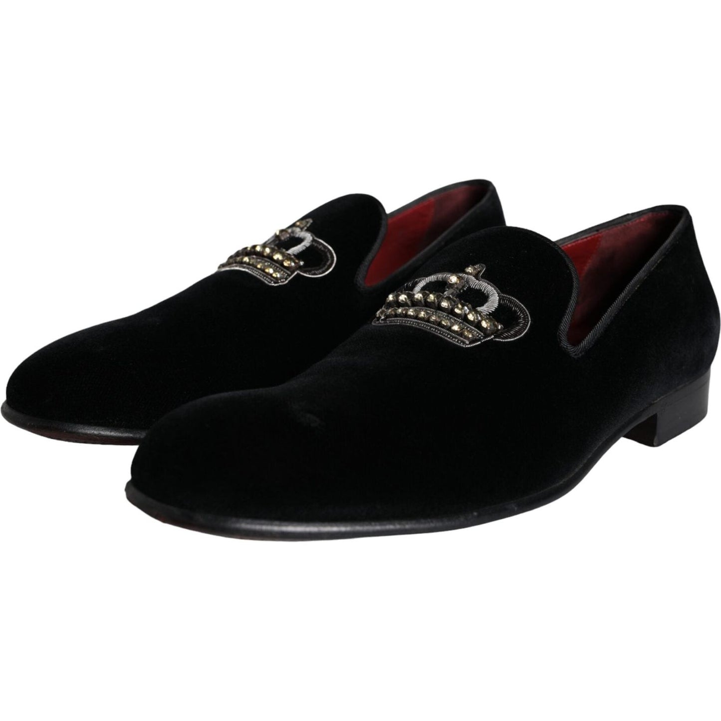 Dolce & Gabbana Black Velvet Crystal Crown Men Loafers Shoes Dolce & Gabbana