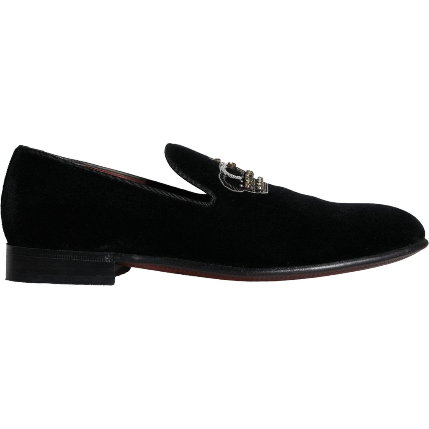 Dolce & Gabbana Black Velvet Crystal Crown Men Loafers Shoes Dolce & Gabbana