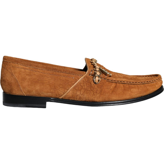 Dolce & Gabbana Brown Velvet Leather Logo Mocassin Slip On Shoes Dolce & Gabbana