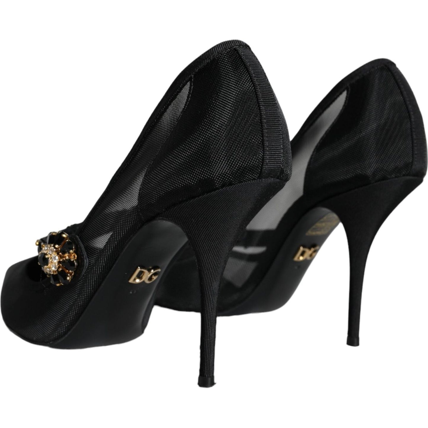 Dolce & Gabbana Black Mesh Mary Jane Crystal Heel Pumps Shoes Dolce & Gabbana