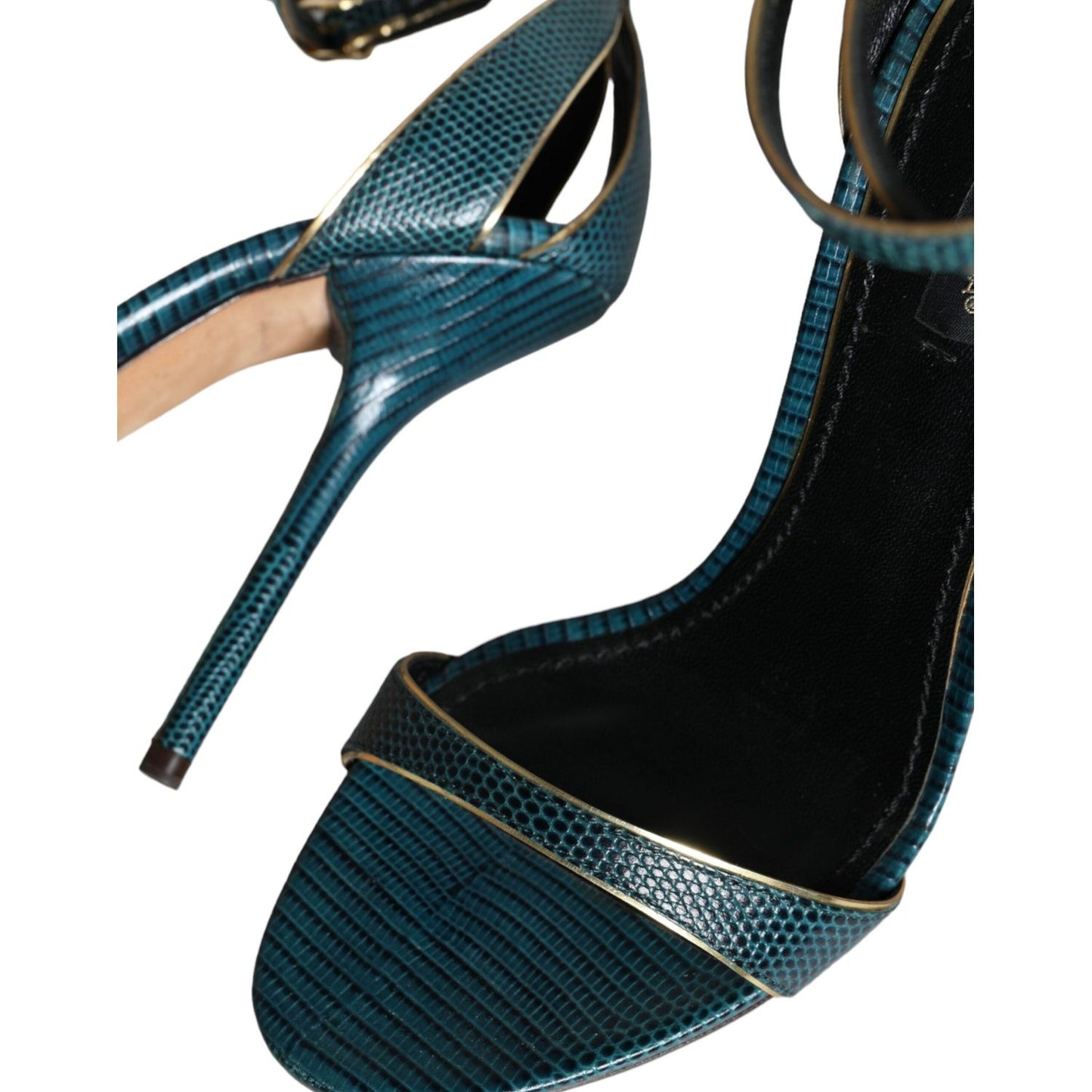 Dolce & Gabbana Dark Green Calf Leather Heels Sandals Shoes Dolce & Gabbana