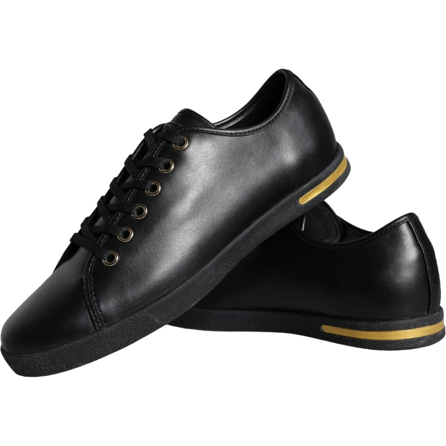 Dolce & Gabbana Black Gold Leather Classic Sneakers Shoes Dolce & Gabbana