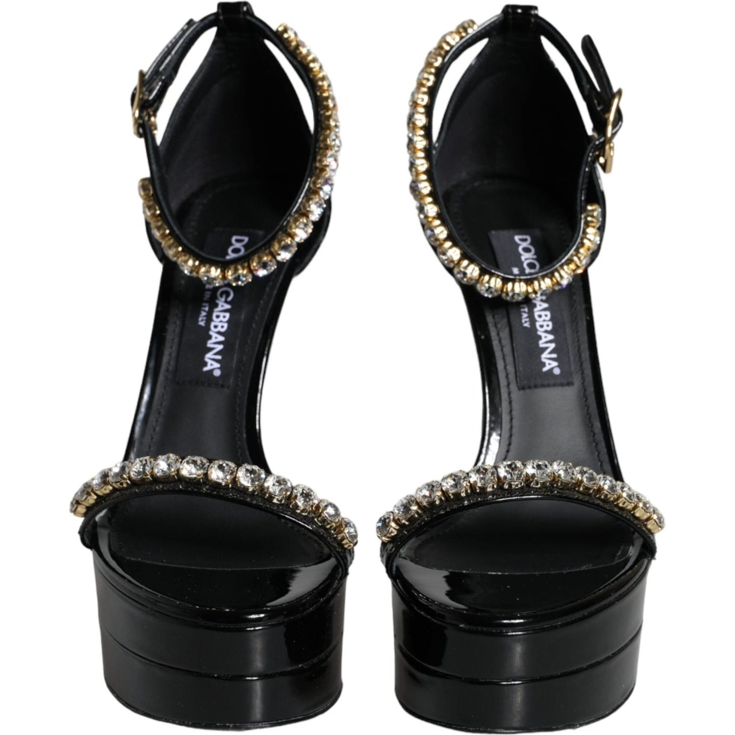 Dolce & Gabbana Black Keira Leather Crystals Sandals Heels Shoes Dolce & Gabbana