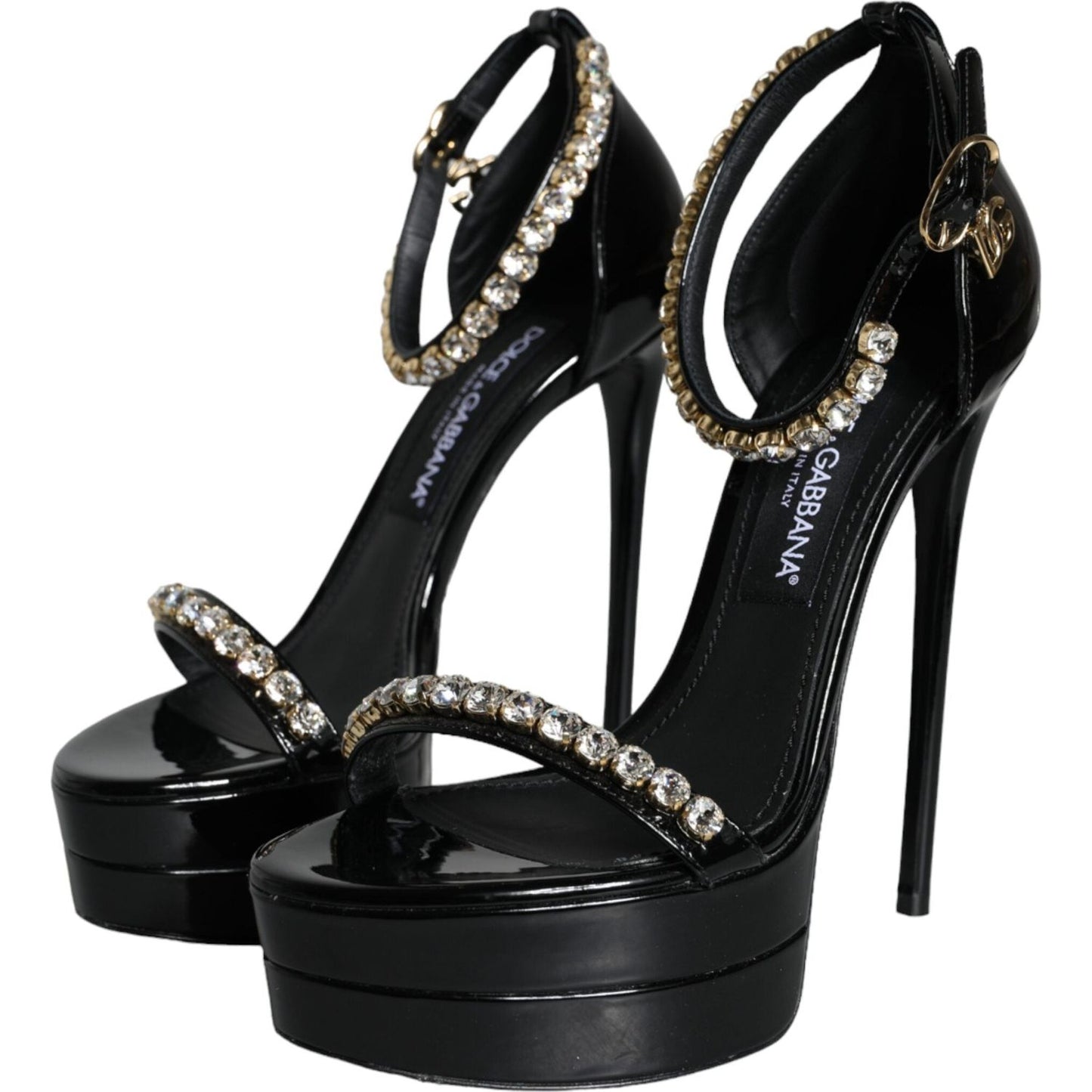 Dolce & Gabbana Black Keira Leather Crystals Sandals Heels Shoes Dolce & Gabbana