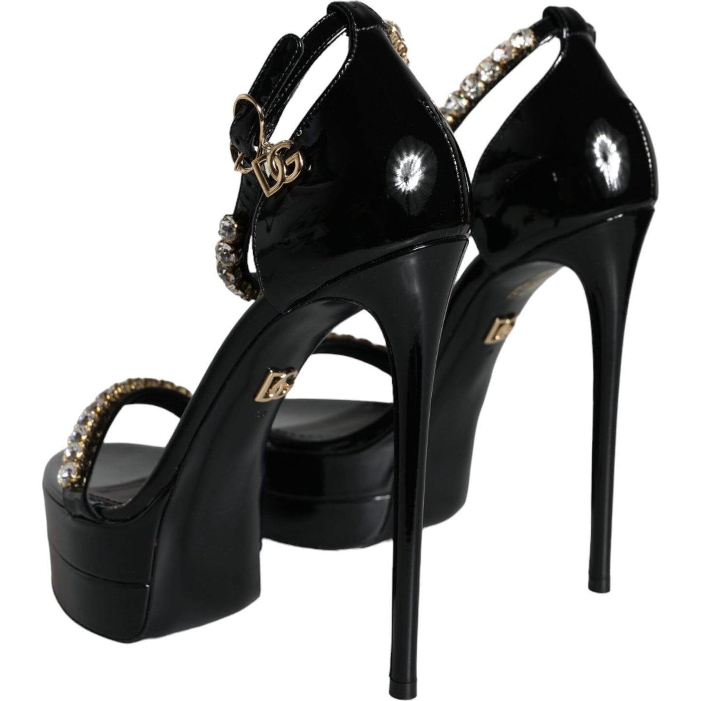 Dolce & Gabbana Black Keira Leather Crystals Sandals Heels Shoes Dolce & Gabbana