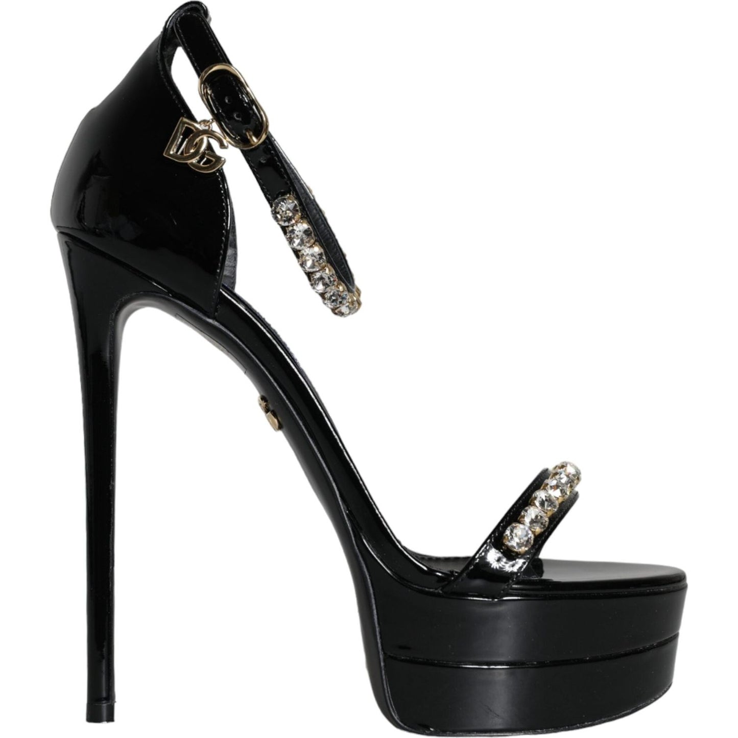 Dolce & Gabbana Black Keira Leather Crystals Sandals Heels Shoes Dolce & Gabbana