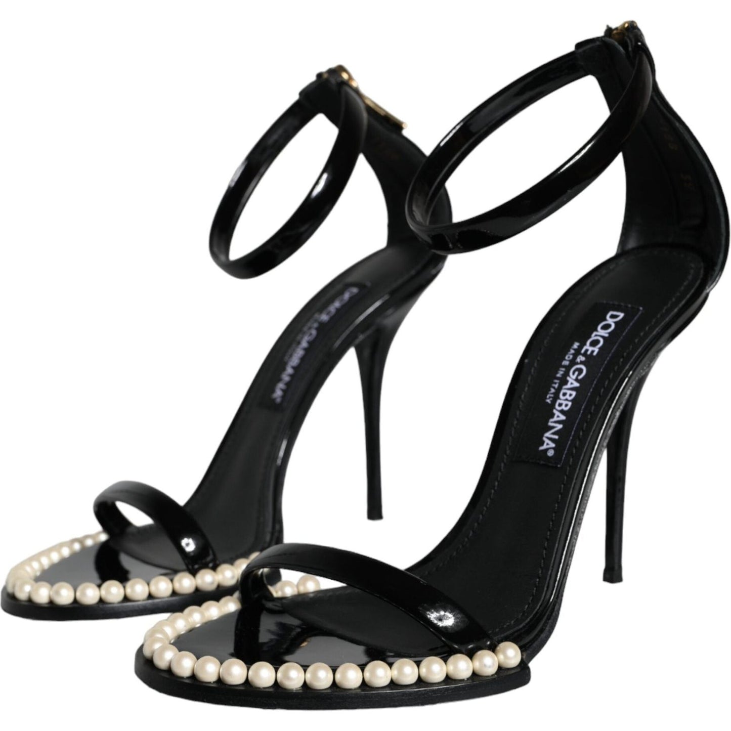 Dolce & Gabbana Black Keira Leather Faux Pearl Sandals Heels Shoes Dolce & Gabbana