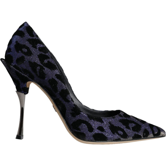 Dolce & Gabbana Dark Blue Leopard Lurex Heels Pumps Shoes Dolce & Gabbana