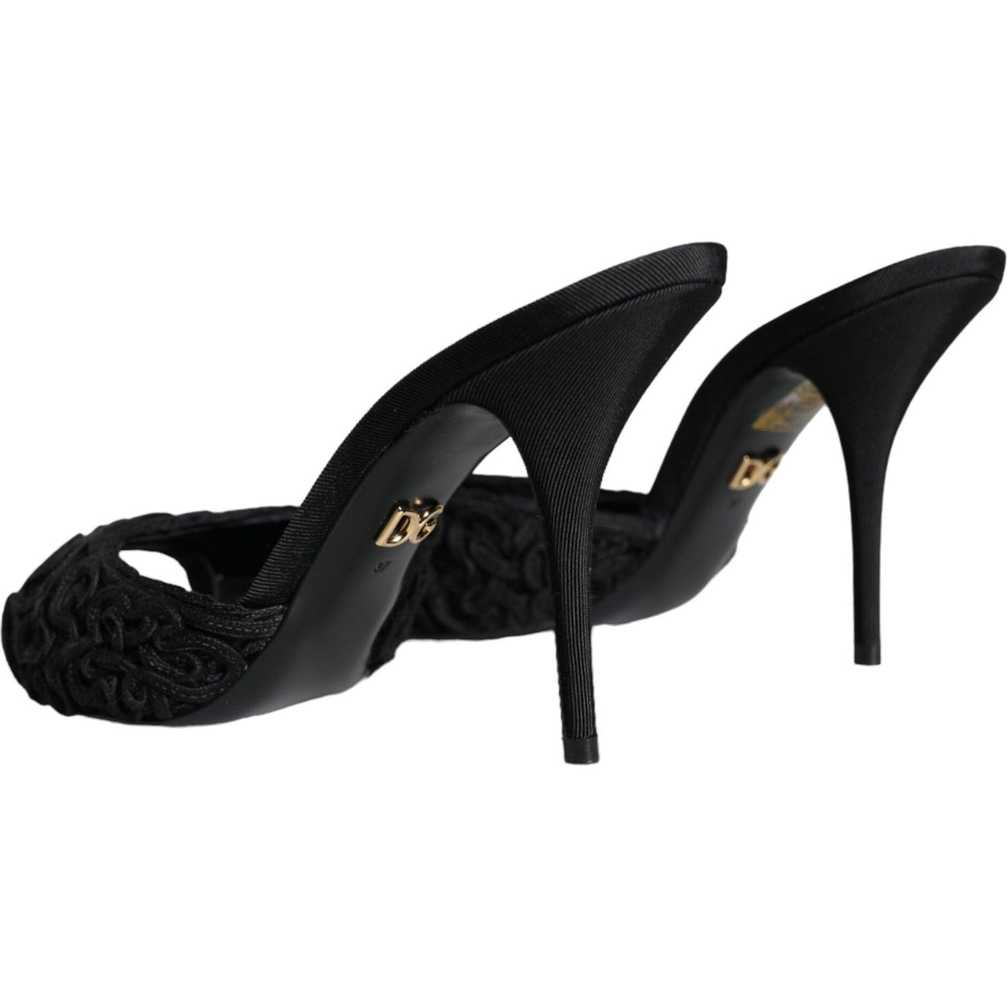 Dolce & Gabbana Black Keira Cordonetto Heels Slides Shoes Dolce & Gabbana