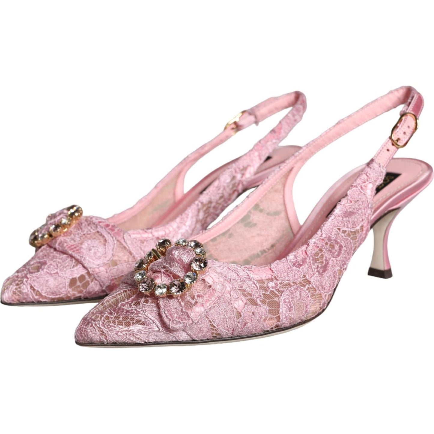 Dolce & Gabbana Pink Taormina Lace Crystal Heel Slingbacks Shoes Dolce & Gabbana