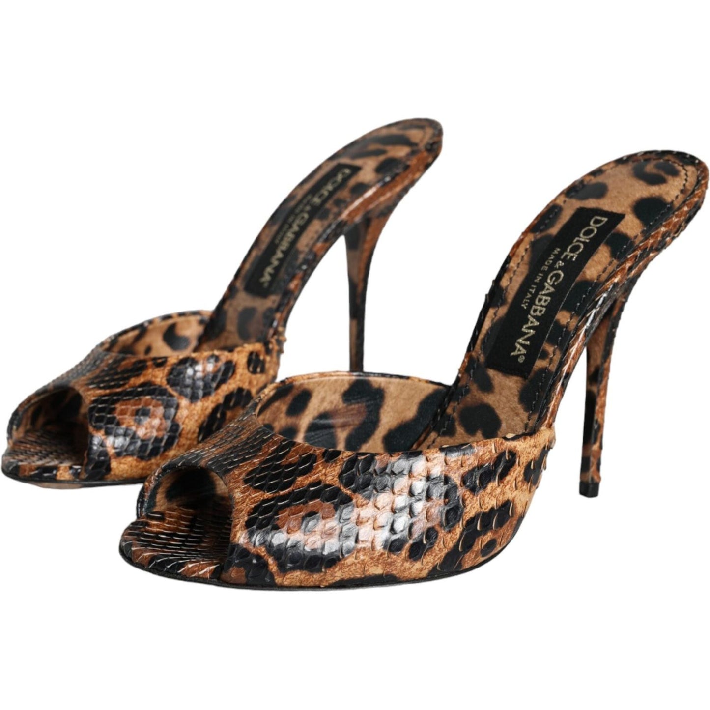 Dolce & Gabbana Brown Leopard Leather Slides Heels Sandals Shoes Dolce & Gabbana