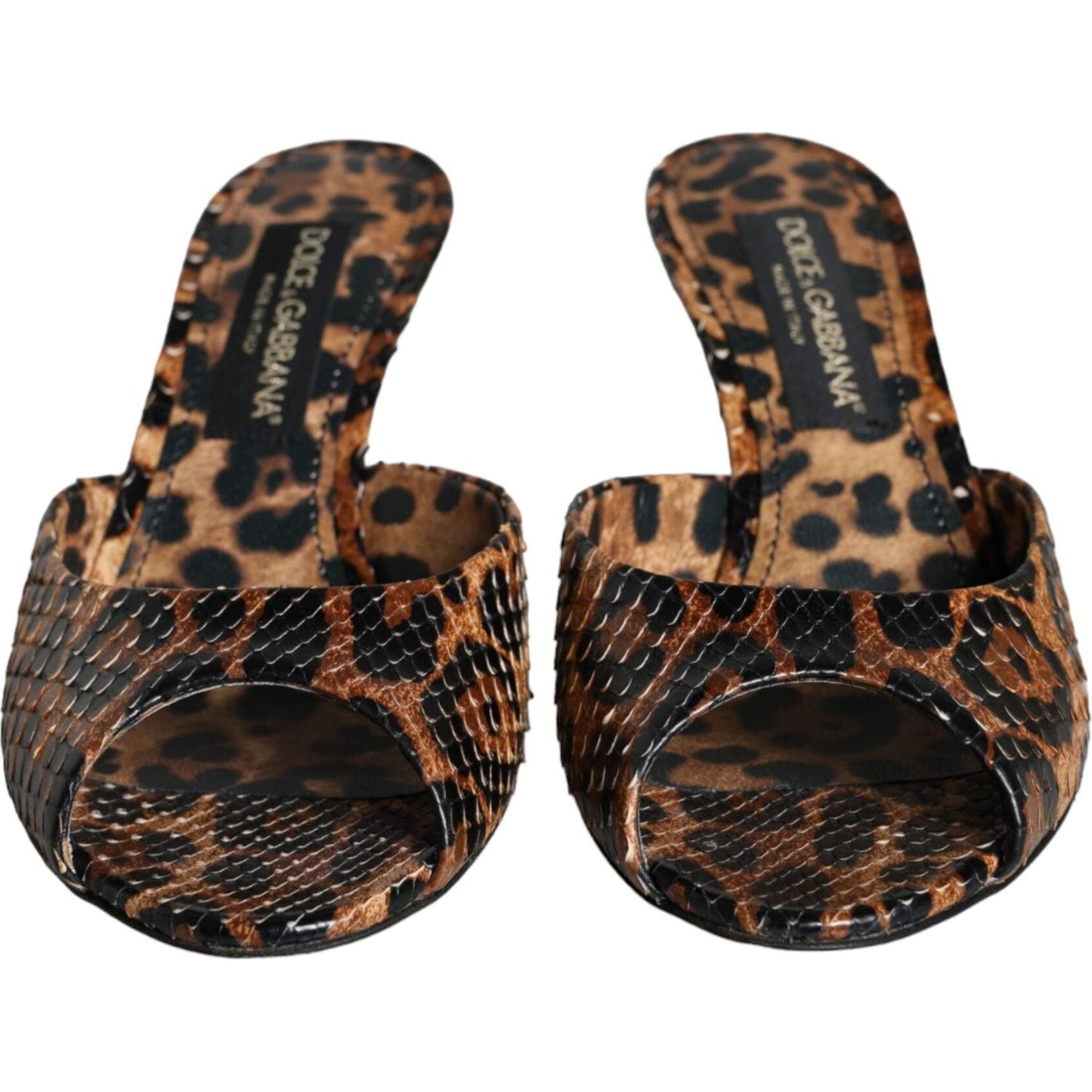 Dolce & Gabbana Brown Leopard Leather Slides Heels Sandals Shoes Dolce & Gabbana