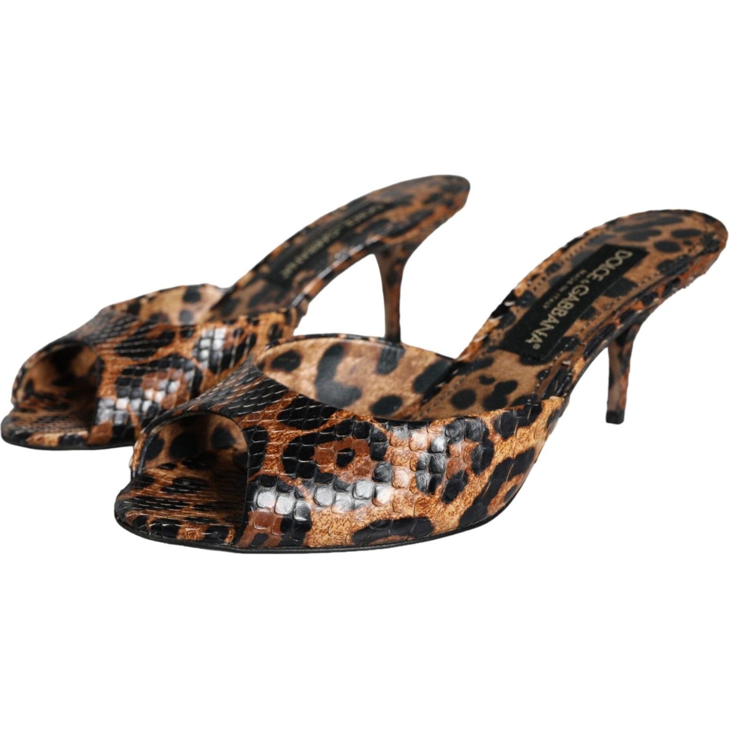 Dolce & Gabbana Brown Leopard Leather Slides Heels Sandals Shoes Dolce & Gabbana