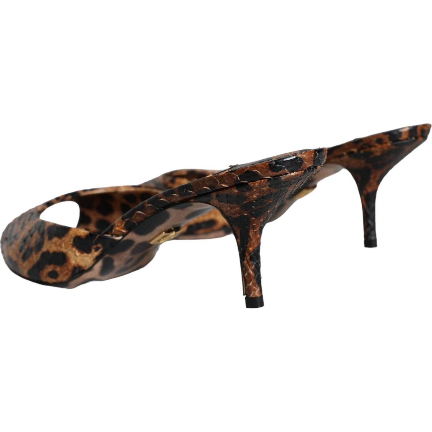 Dolce & Gabbana Brown Leopard Leather Slides Heels Sandals Shoes Dolce & Gabbana