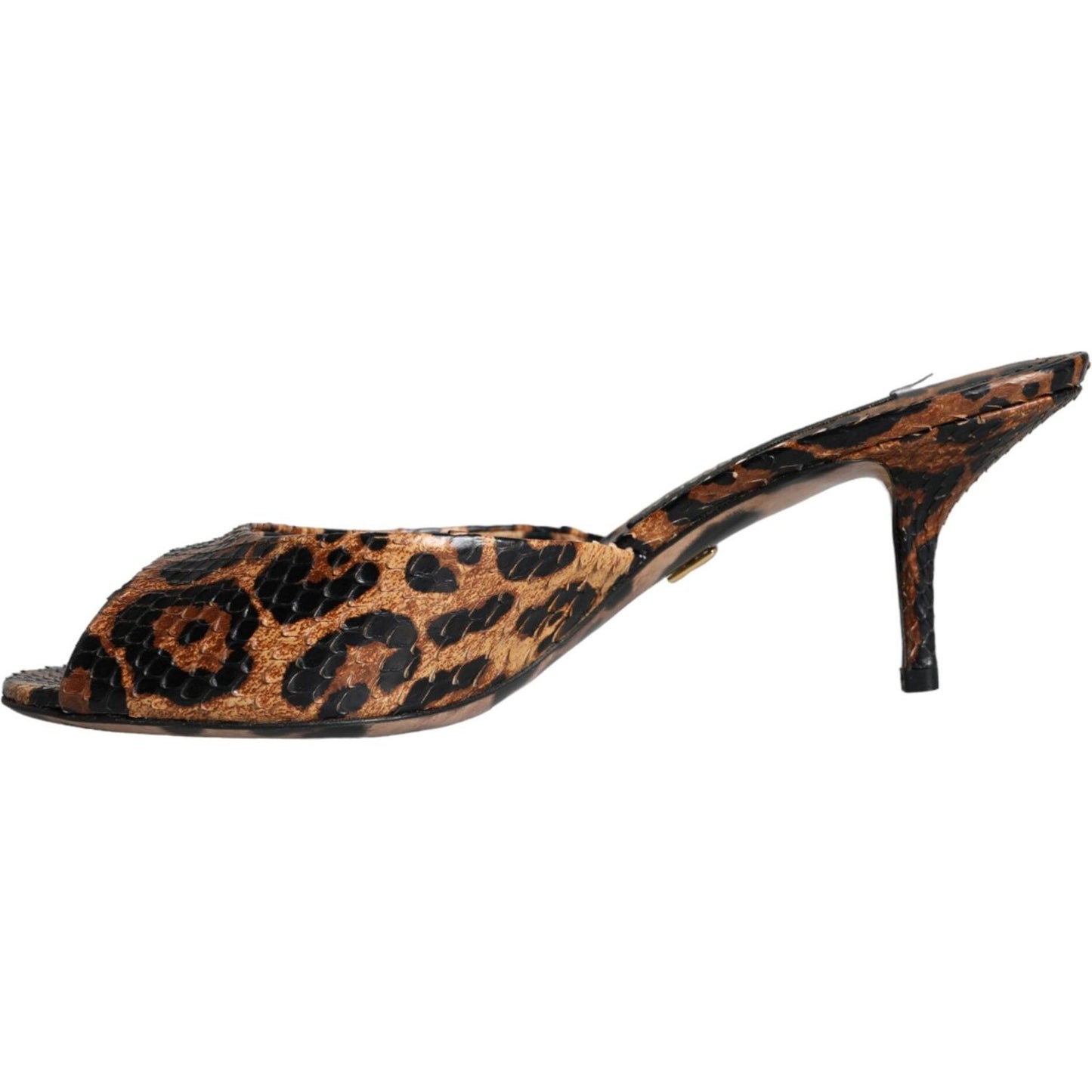 Dolce & Gabbana Brown Leopard Leather Slides Heels Sandals Shoes Dolce & Gabbana