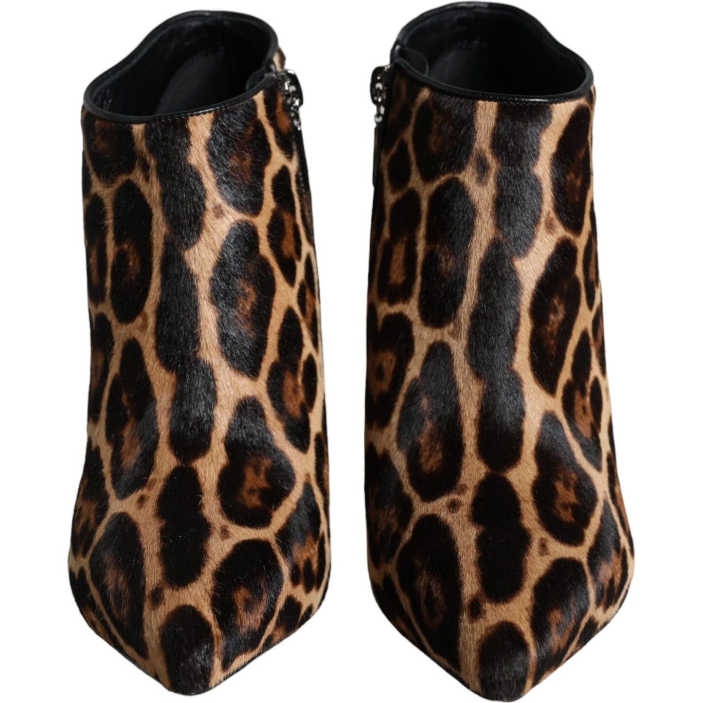 Dolce & Gabbana Brown Leopard Calf Fur Heels Ankle Boots Shoes Dolce & Gabbana