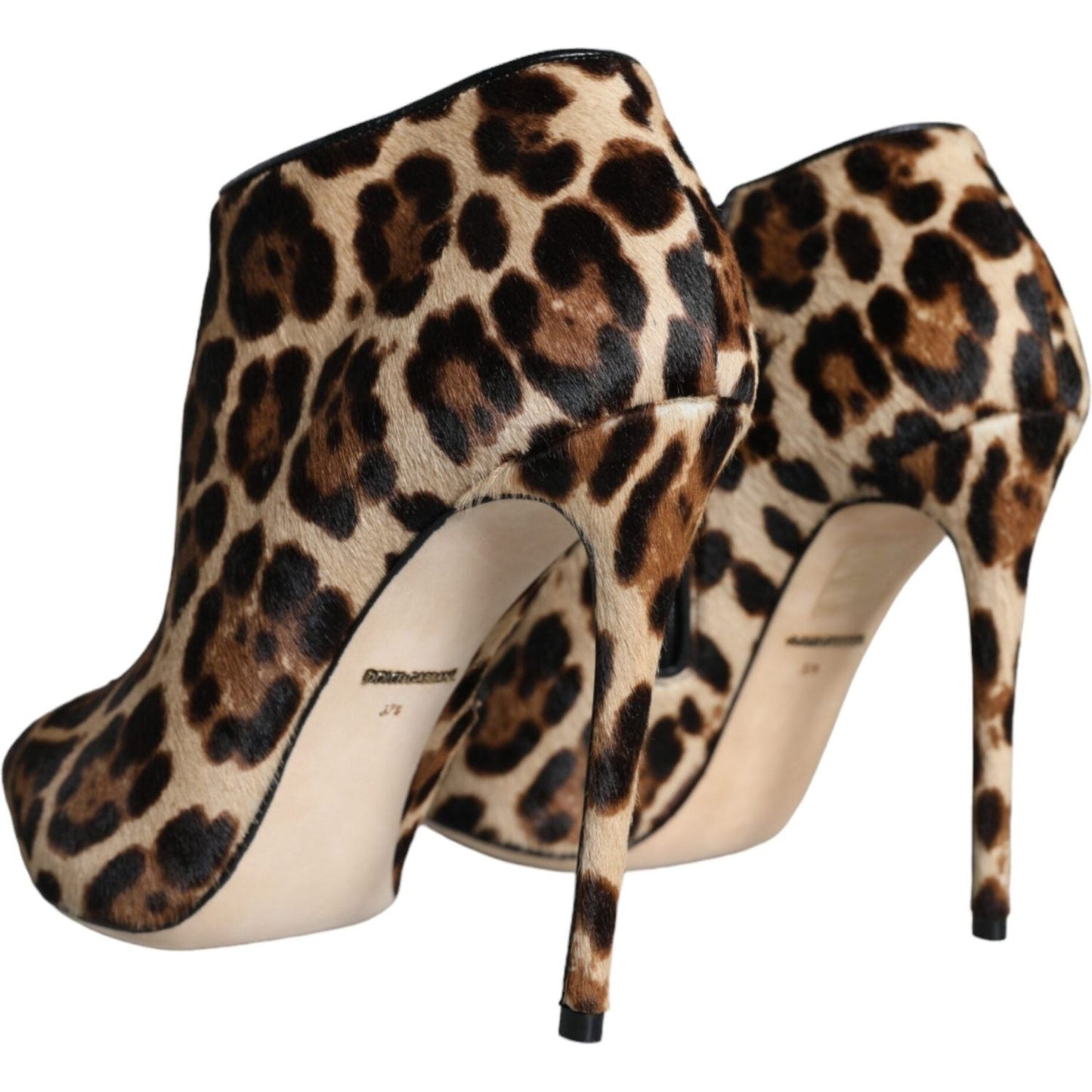 Dolce & Gabbana Brown Leopard Calf Fur Heels Ankle Boots Shoes Dolce & Gabbana