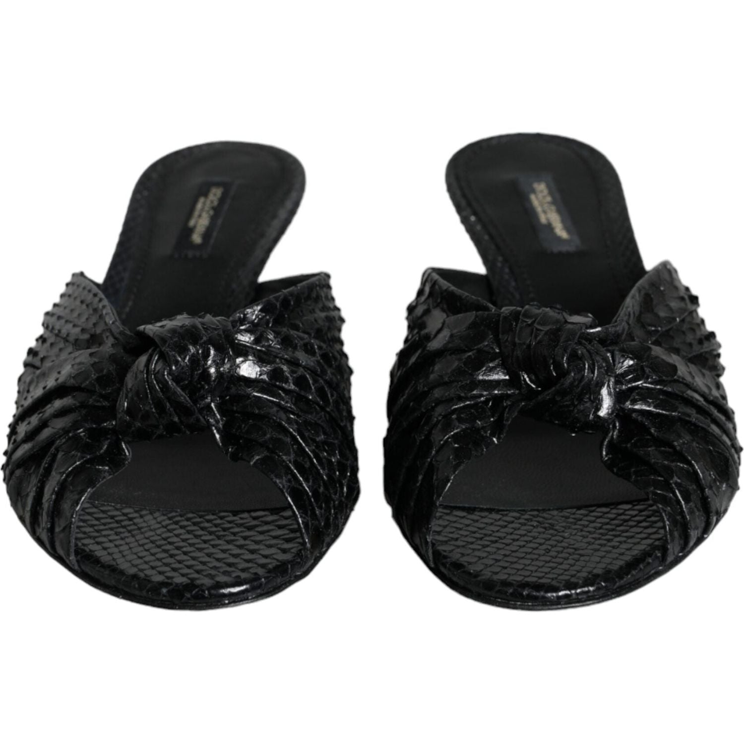 Dolce & Gabbana Black Leather Heels Slides Sandals Shoes