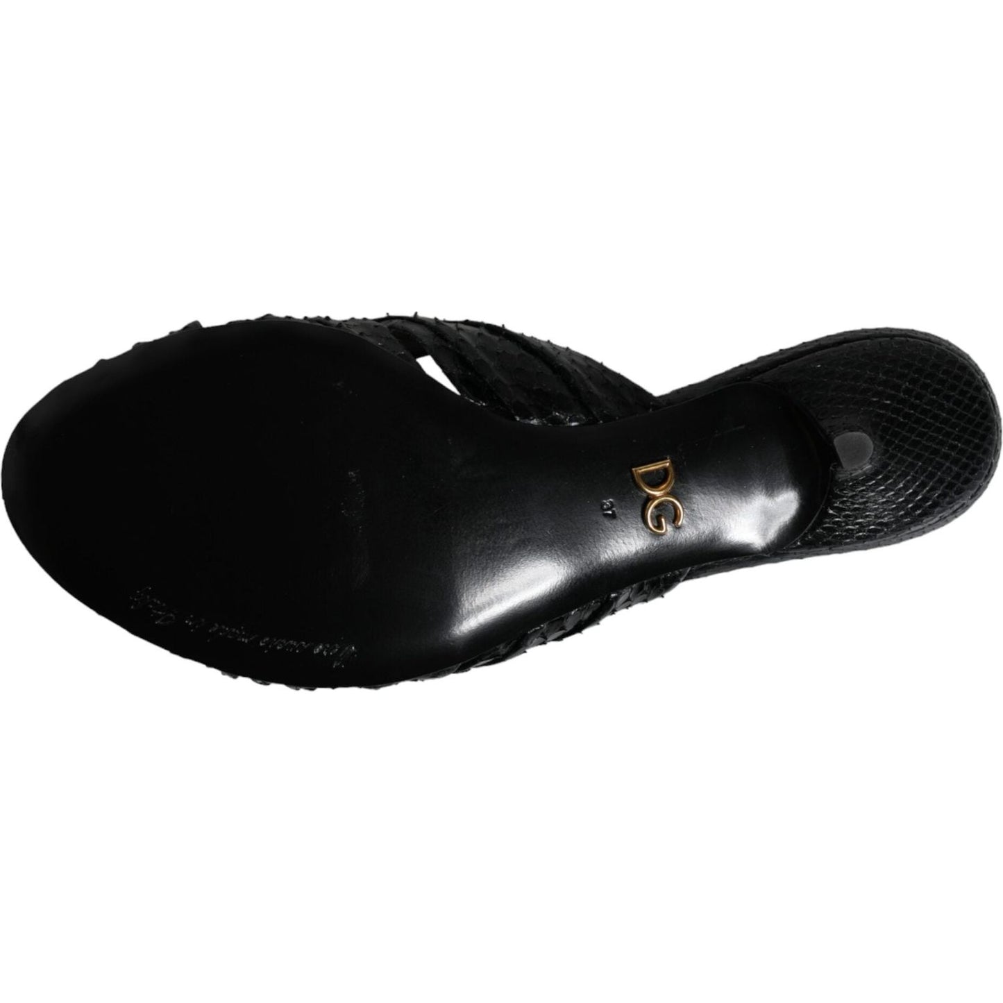 Dolce & Gabbana Black Leather Heels Slides Sandals Shoes Dolce & Gabbana