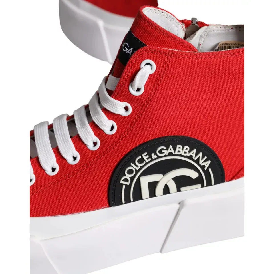 Dolce & Gabbana Red White Canvas Logo Sneakers Boots Shoes Dolce & Gabbana