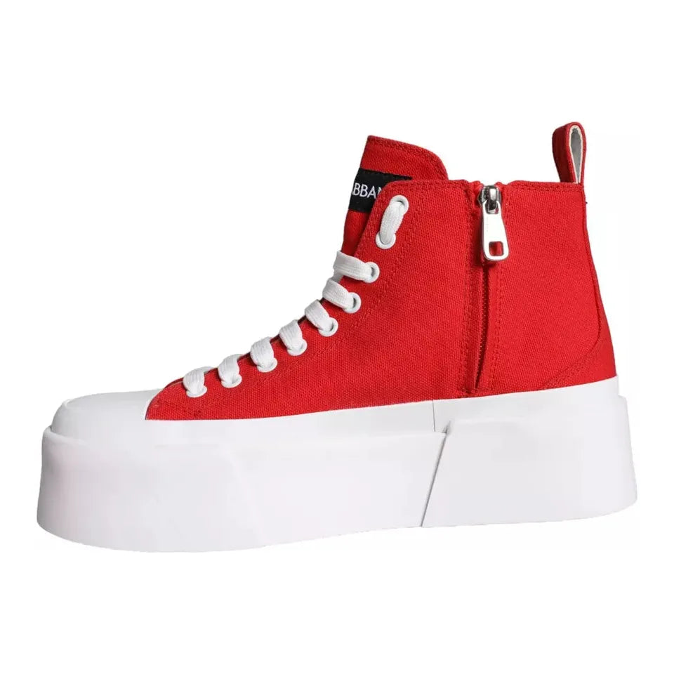 Dolce & Gabbana Red White Canvas Logo Sneakers Boots Shoes Dolce & Gabbana