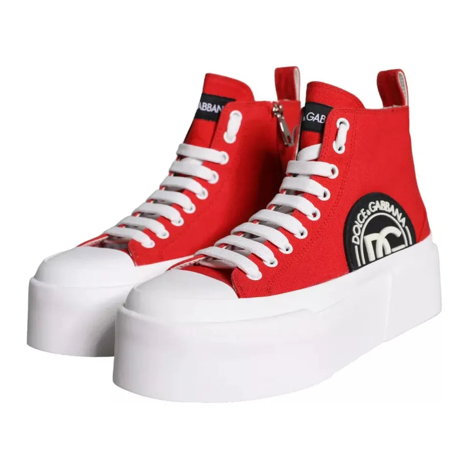 Dolce & Gabbana Red White Canvas Logo Sneakers Boots Shoes Dolce & Gabbana