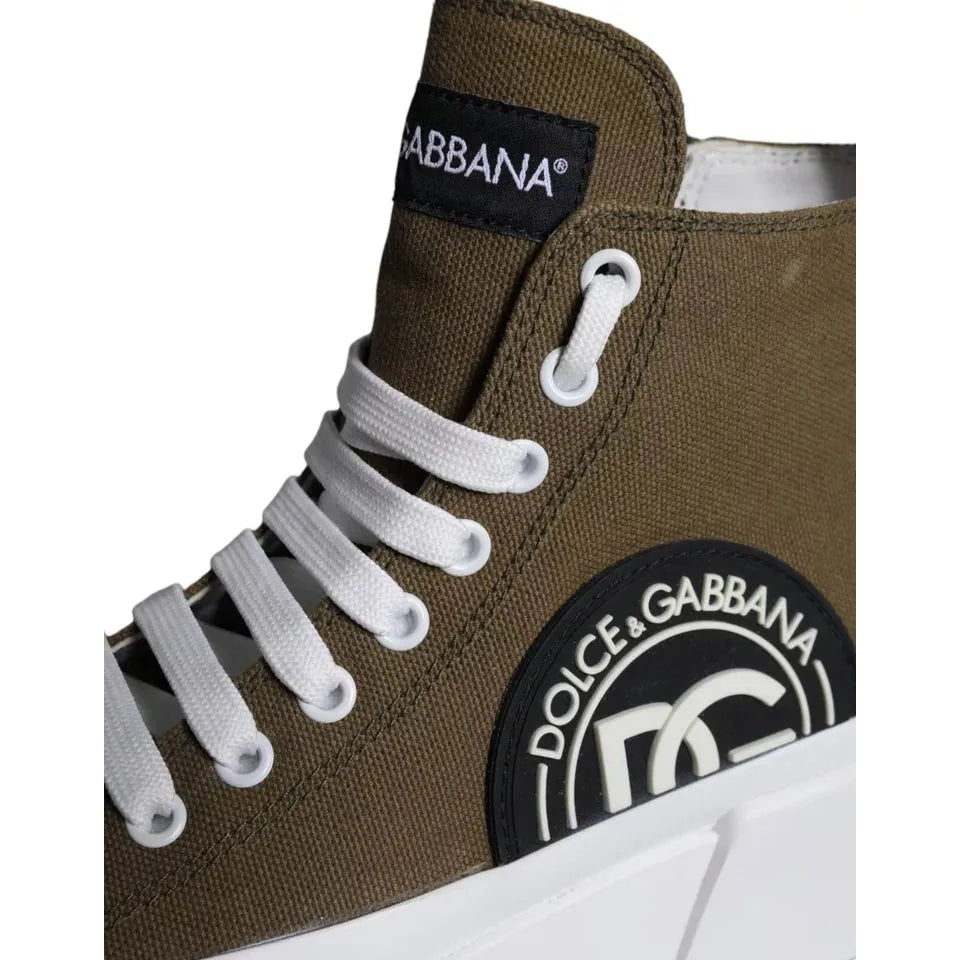 Dolce & Gabbana Army Green Canvas Logo Sneakers Boots Shoes Dolce & Gabbana