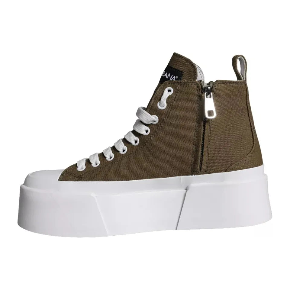 Dolce & Gabbana Army Green Canvas Logo Sneakers Boots Shoes Dolce & Gabbana