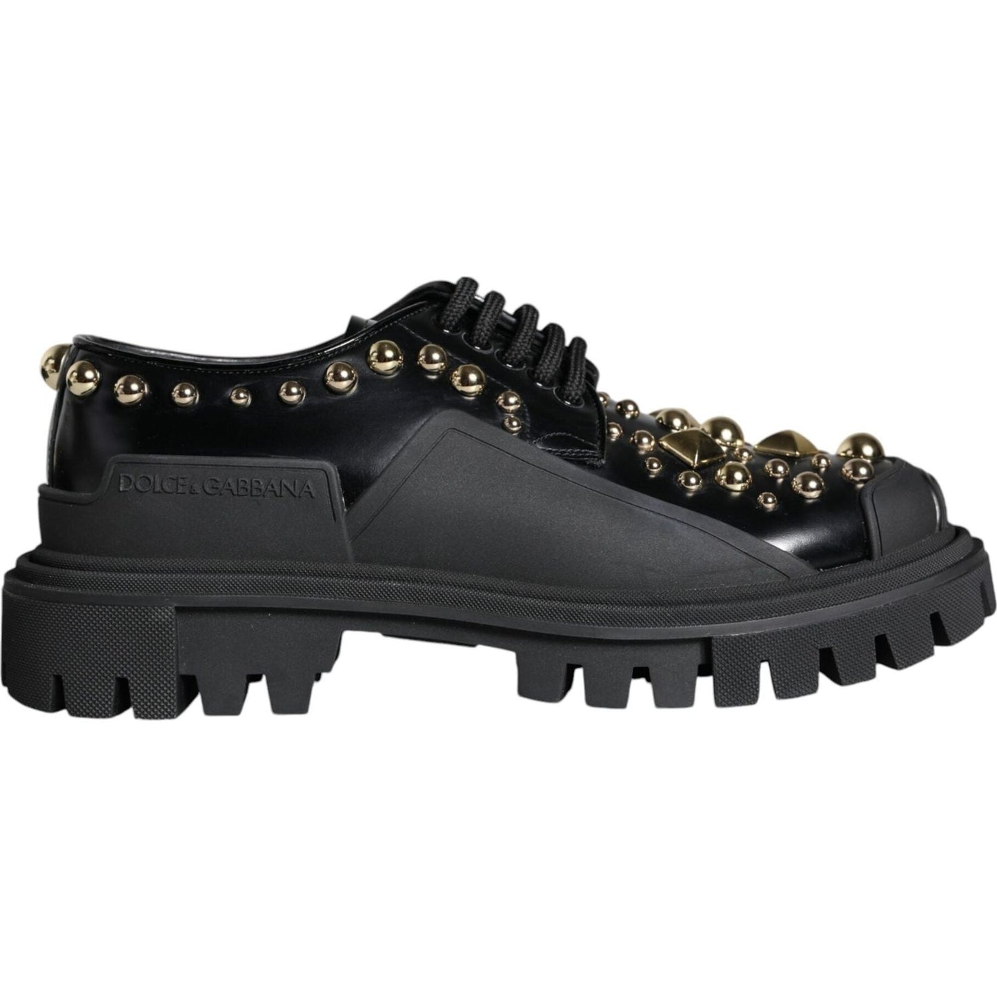 Dolce & Gabbana Black Leather Trekking Derby Embellished Shoes Dolce & Gabbana