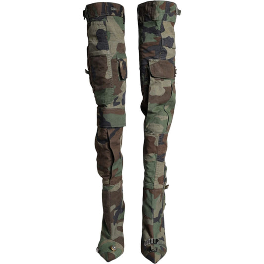 Dolce & Gabbana Multicolor Camouflage Knee High Heels Boots Shoes Dolce & Gabbana