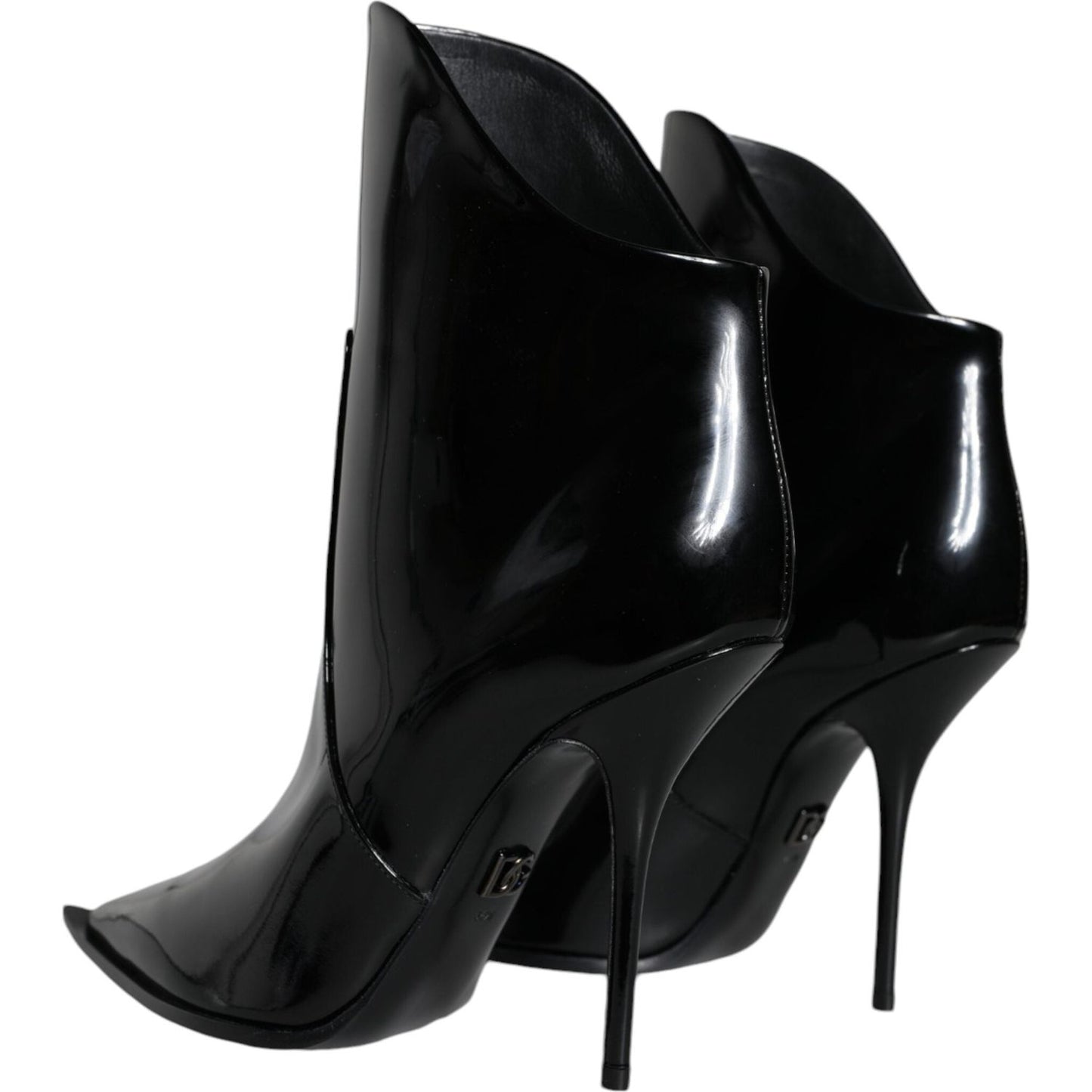 Dolce & Gabbana Black Patent Leather Pointed Ankle Boots Shoes Dolce & Gabbana