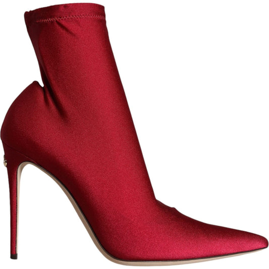 Dolce & Gabbana Cherry Red Stretch Stilettos Ankle Boot Shoes Dolce & Gabbana