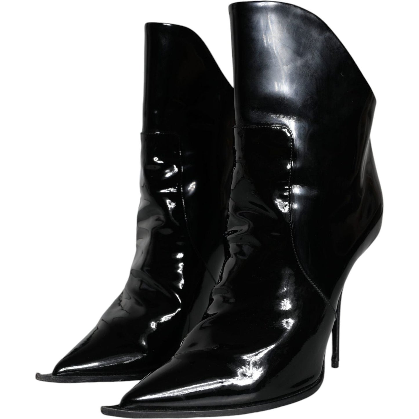 Dolce & Gabbana Black Patent Leather Pointed Ankle Boot Shoes Dolce & Gabbana