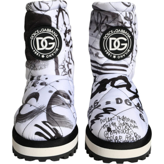 Dolce & Gabbana White Padded Logo Print Mid Calf Boots Shoes Dolce & Gabbana