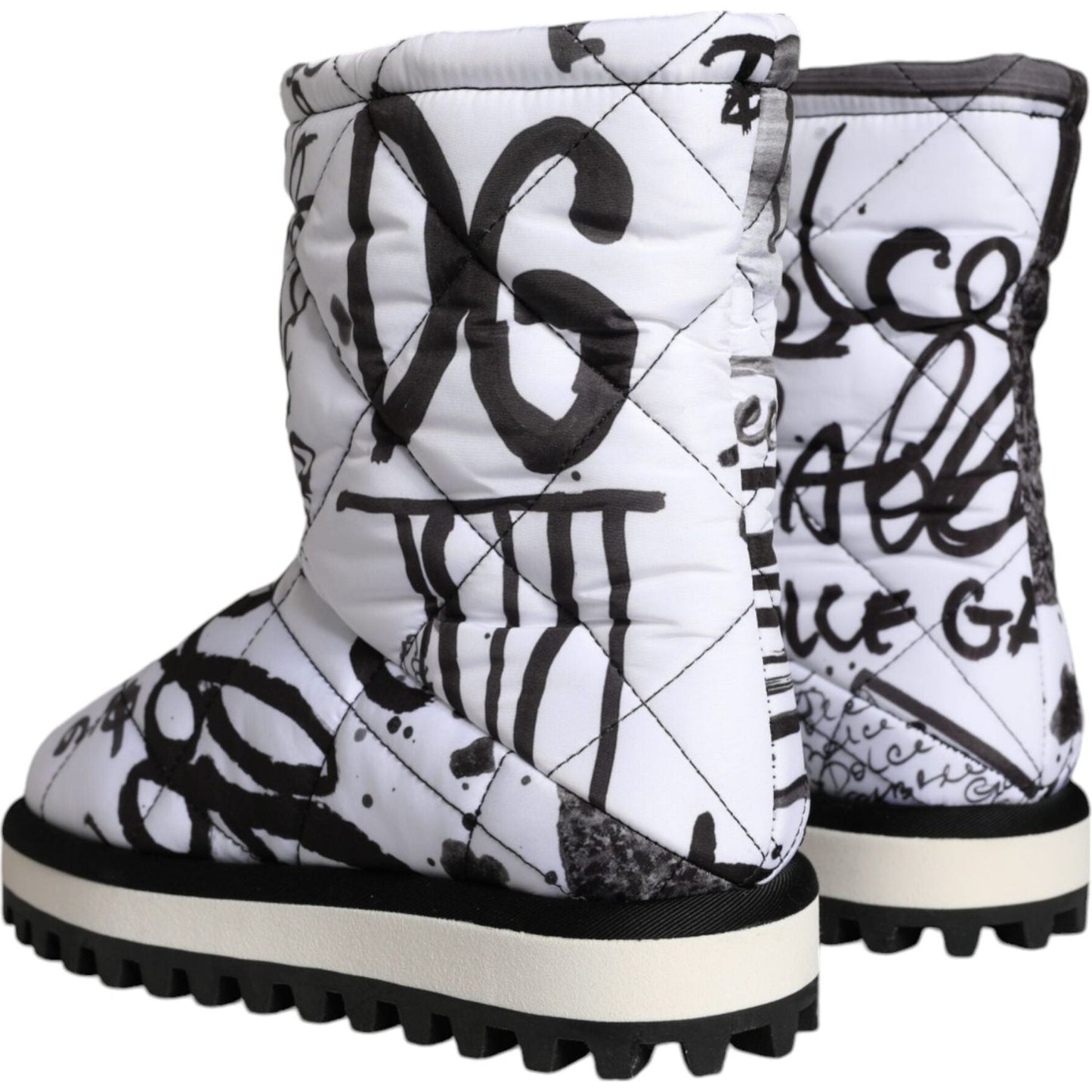 Dolce & Gabbana White Padded Logo Print Mid Calf Boots Shoes Dolce & Gabbana