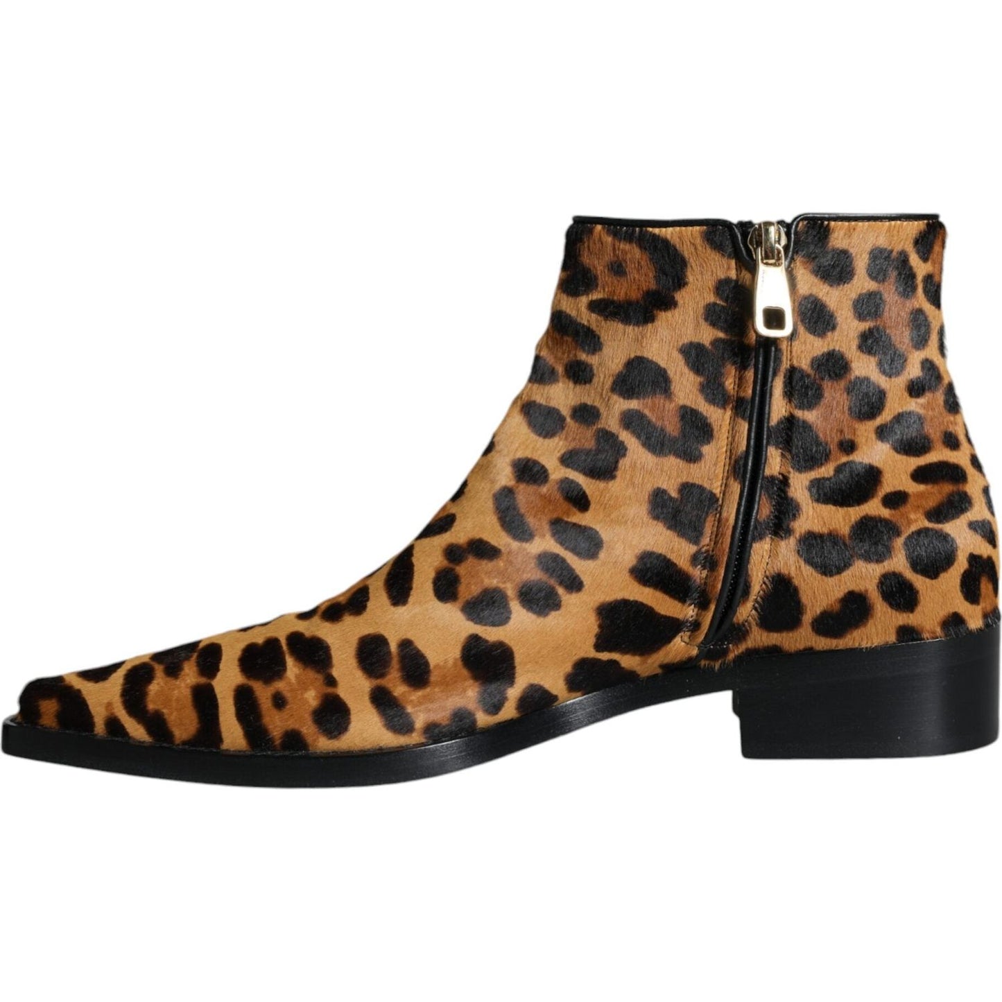 Dolce & Gabbana Brown Leopard Calf Fur Ankle Boots Shoes Dolce & Gabbana