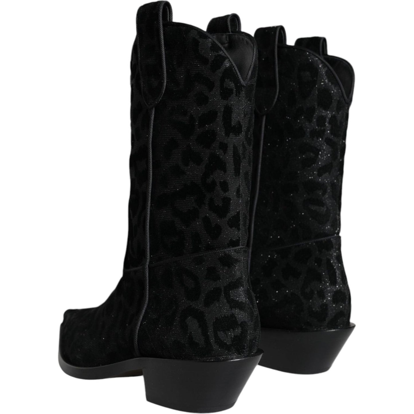 Dolce & Gabbana Black Gray Leopard Cowboy Boots Shoes Dolce & Gabbana