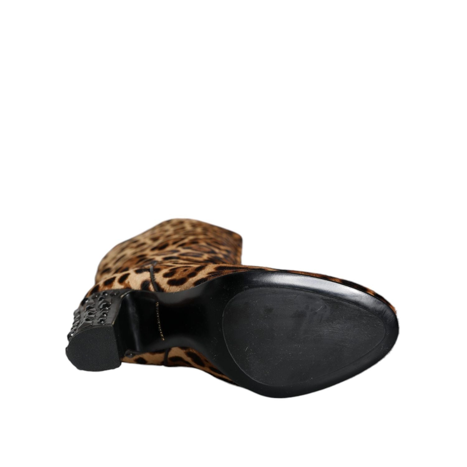 Dolce & Gabbana Beige Black Leopard Knee High Boots Shoes