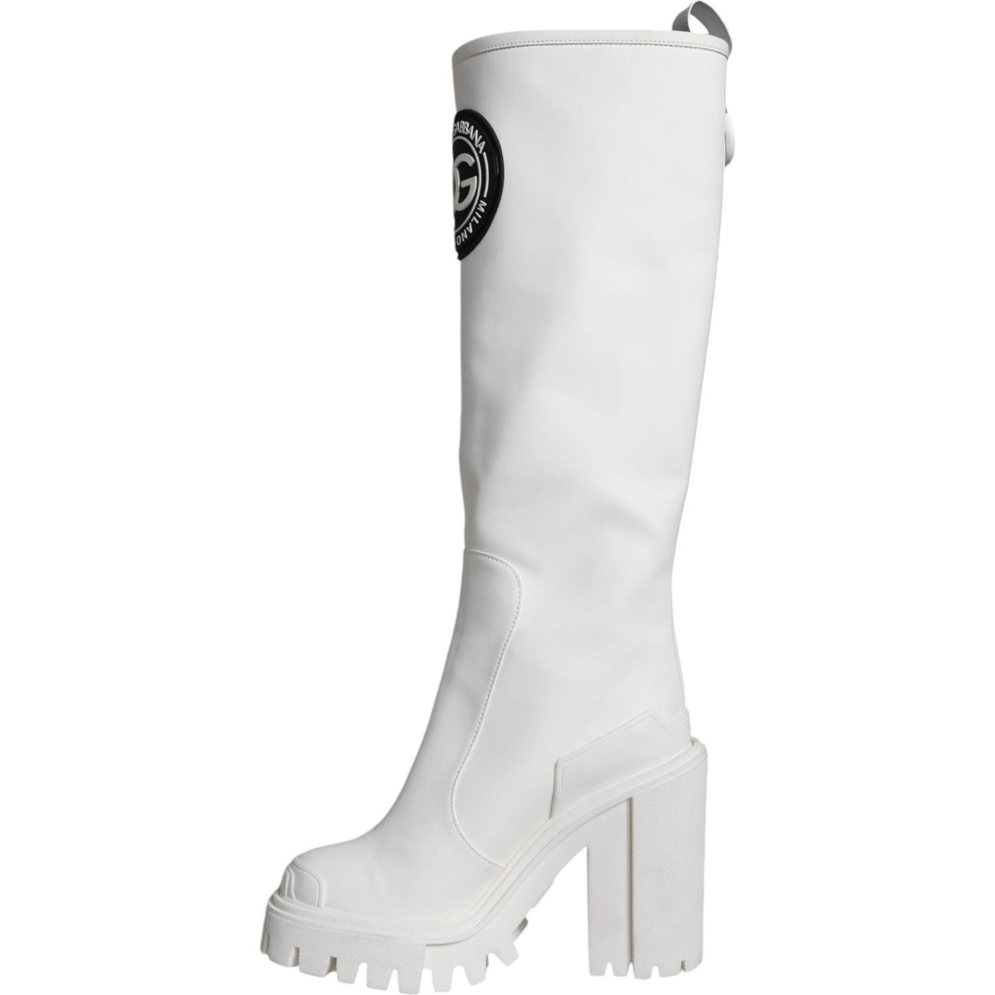 Dolce & Gabbana White Cotton Logo Heels Knee High Boots Shoes Dolce & Gabbana