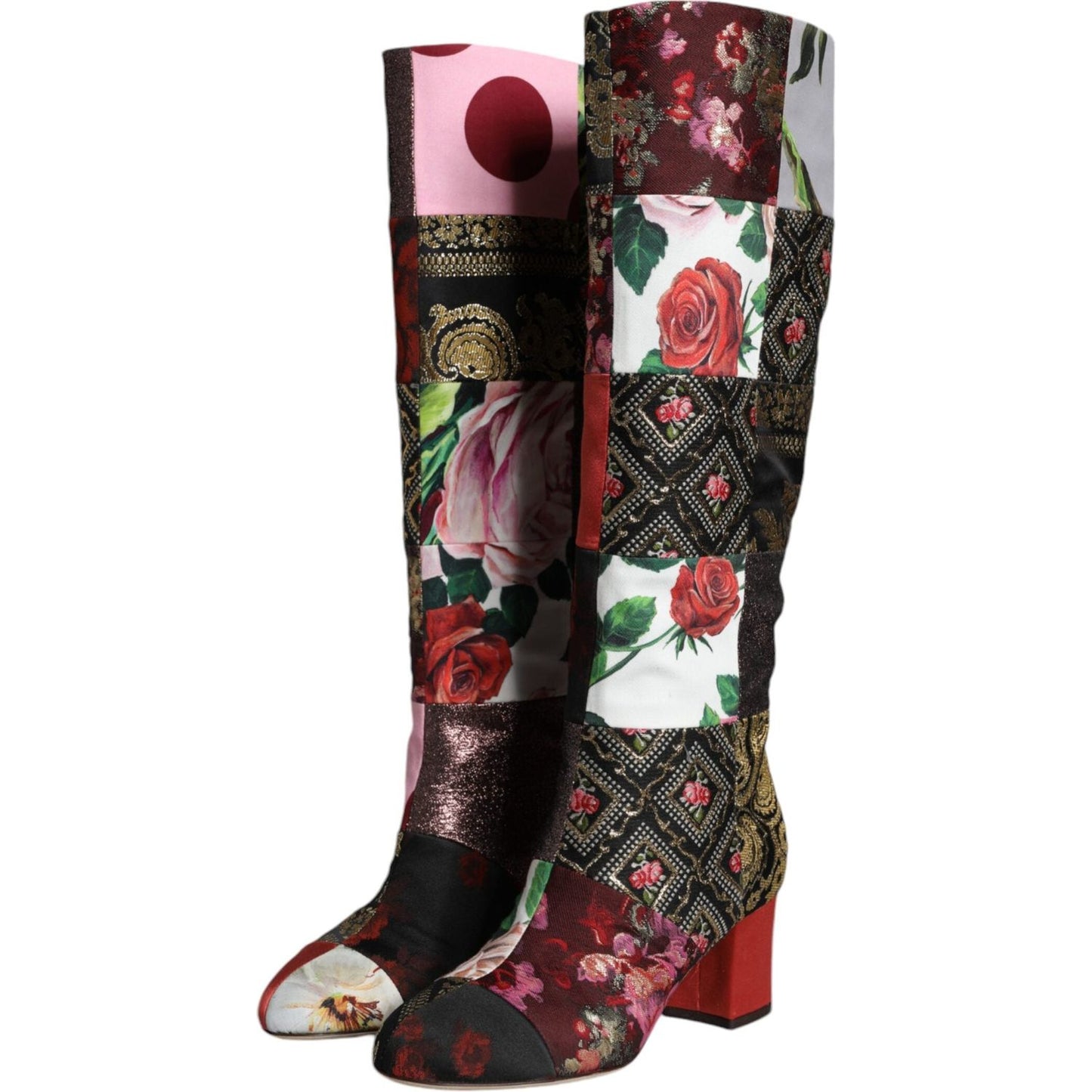 Dolce & Gabbana Multicolor Patchwork Print Heeled Boots Shoes Dolce & Gabbana