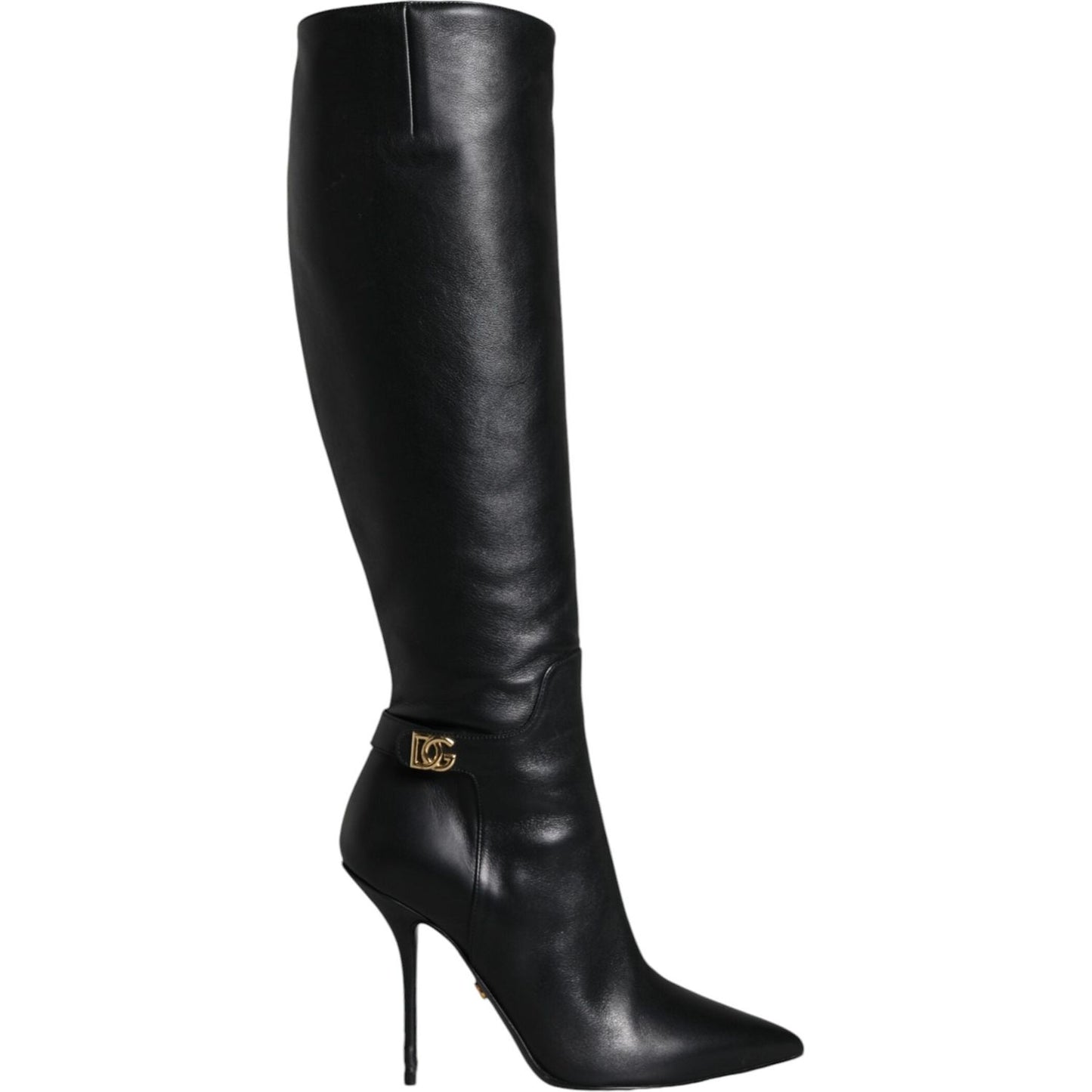 Dolce & Gabbana Black Leather Gold Tone Logo High Boots Shoes Dolce & Gabbana